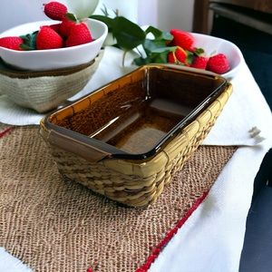 Anchor Hocking Loaf Baking Pan Amber With Woven Serving Basket Oven Microwave